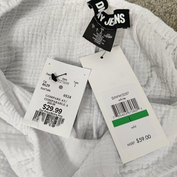 NEW Dkny Women's Crop Top Size L White Cotton Seersucker One Shoulder Boho Beach - Picture 4 of 8